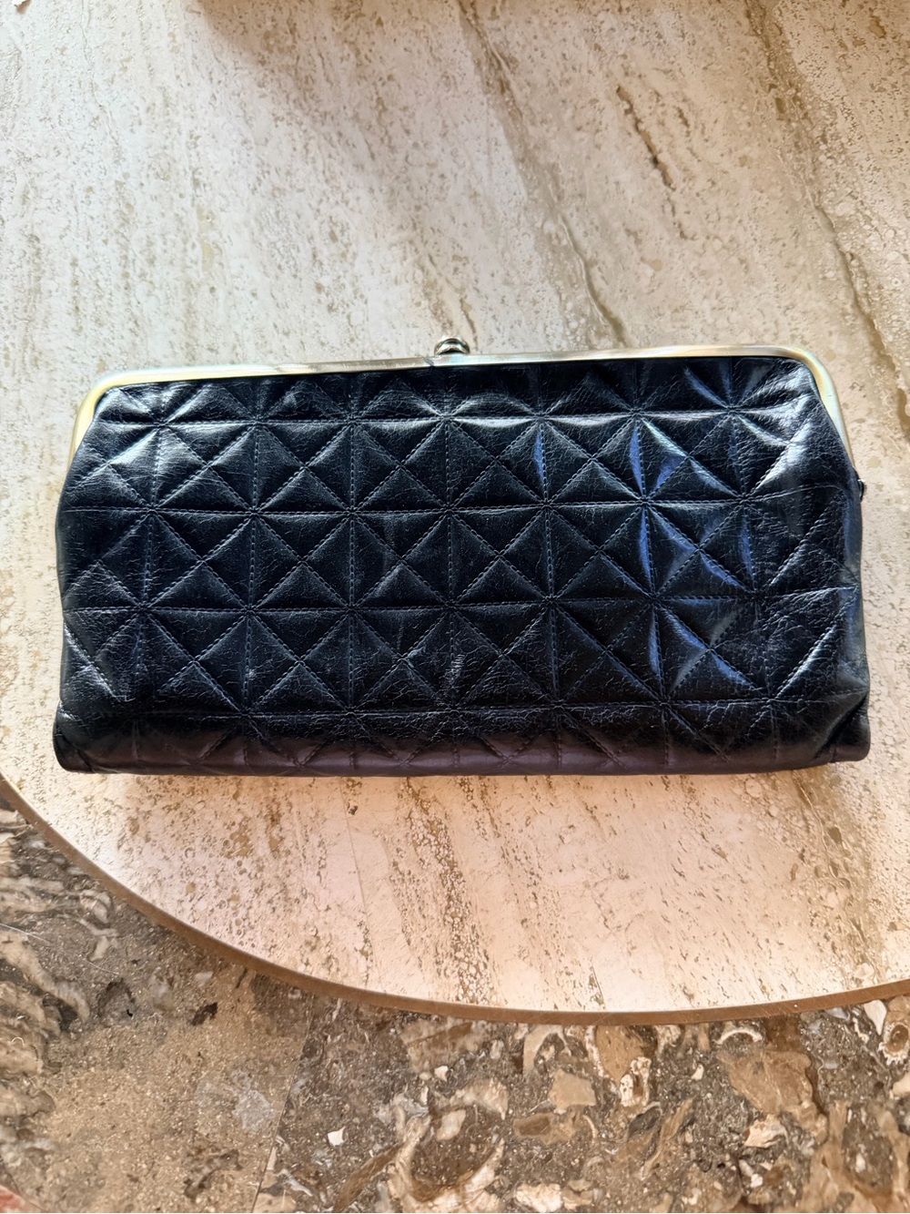 HOBO Black Quilted Leather Frame Clutch